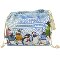 Drawstring project bag style penguins in pullovers