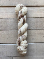 Keenan Hand Dyed Yarn Superwash Sock in color Les Cheneaux Coffee