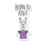 Vinyl Sticker with an alpaca knitting and the saying "Born to Knit"