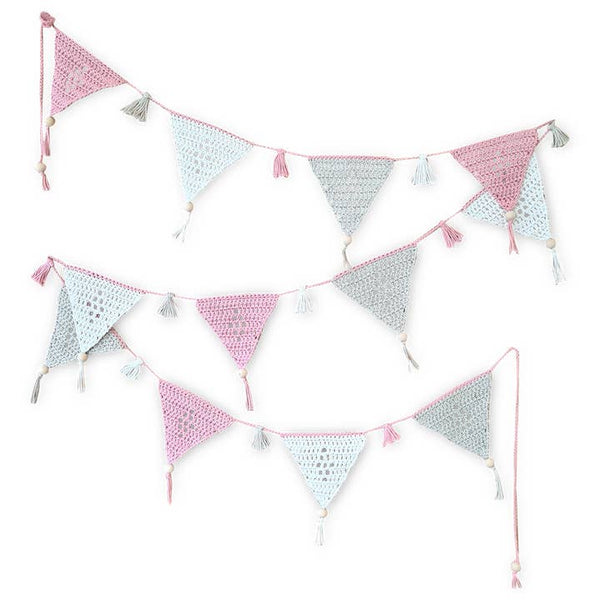 crochet bunting white pink grey