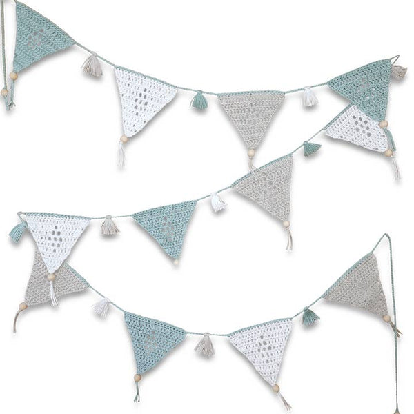 crochet bunting white green gray