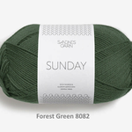 Sandnes Garn Sunday fingering weight 100% merino yarn in the color Forest Green 8082