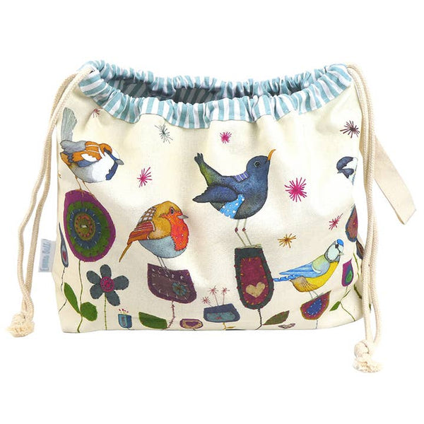 Drawstring project bag style stitched birdies