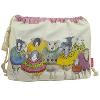 Drawstring project bag style sheep in sweaters