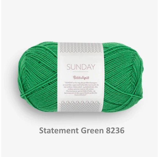 Sandnes Garn Sunday fingering weight 100% merino yarn in the color Statement Green 8236