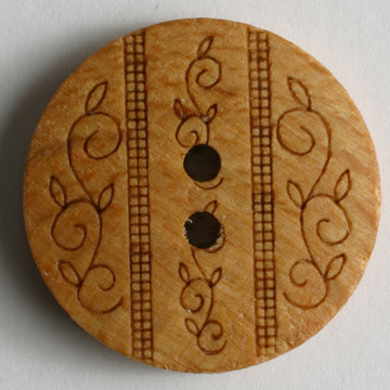 Wood Button with Vine Engraving