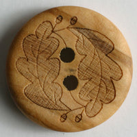 Wooden Button with engraved leaf pattern 23 mm