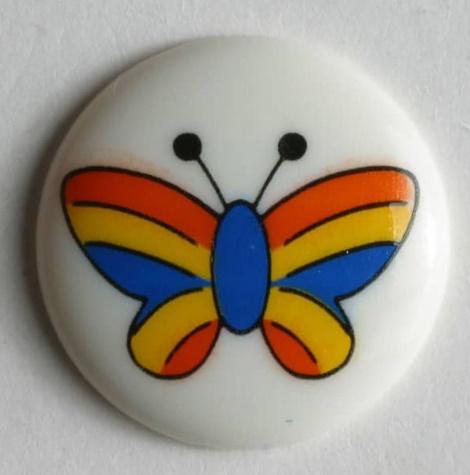 white button with multi color butterfly on it 15mm
