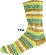 Online Supersock 4 ply self striping sock yarn in the color 2794 yellow green olive cream
