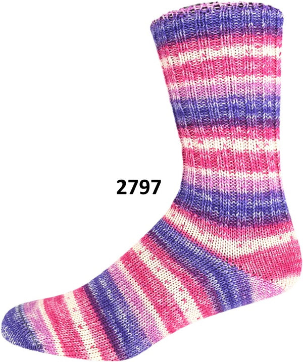 Online Supersock 4 ply self striping sock yarn in the color 2797 Pink Purple White