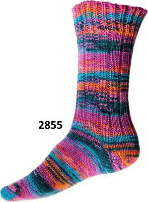 ONline Supersocke 8 ply fach sock yarn in the color 2855 Pink Orange Blue Gray