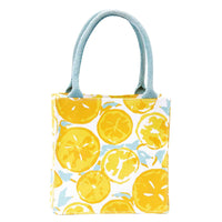 reusable gift bag mini tote knitting project bag - lemon slices