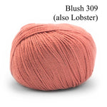Pascuali Cumbria yarn in the color Blush 309 (also called Lobster)