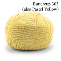 Pascuali Cumbria yarn in the color Buttercup 303 (also called Pastel Yellow)