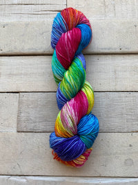 Keenan Hand Dyed Yarn Superwash Sock in color Off to Play with my Unicorn
