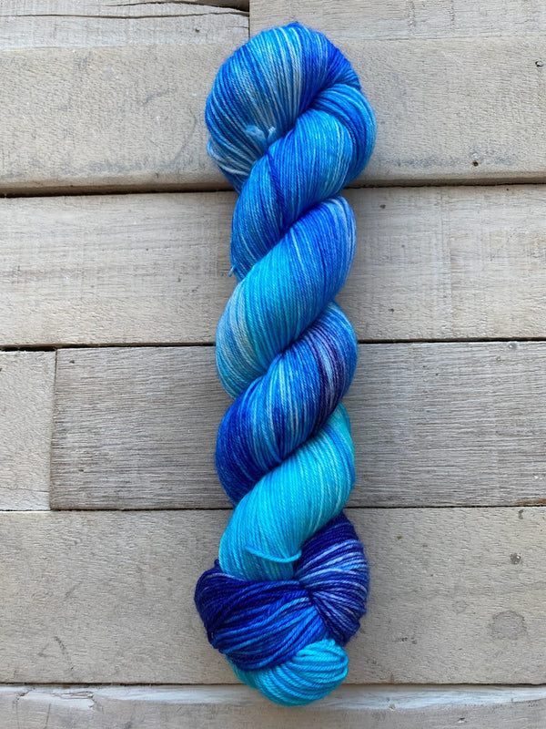 Keenan Hand Dyed Yarn Superwash Sock in color Riding the Crest