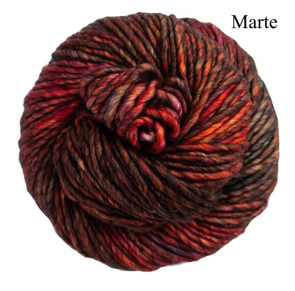 Malabrigo Noventa Hand dyed superwash merino in the color Marte (red to brown)