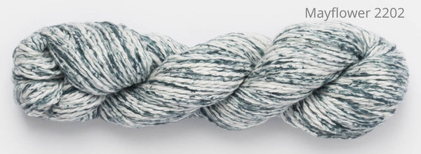 Blue Sky Fibers printed organic cotton worsted in the color Mayflower 2202