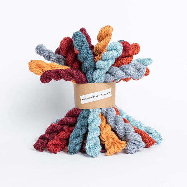 Blue Sky Fibers Woolstok yarn mini skein bundle in the color Fire & Ice