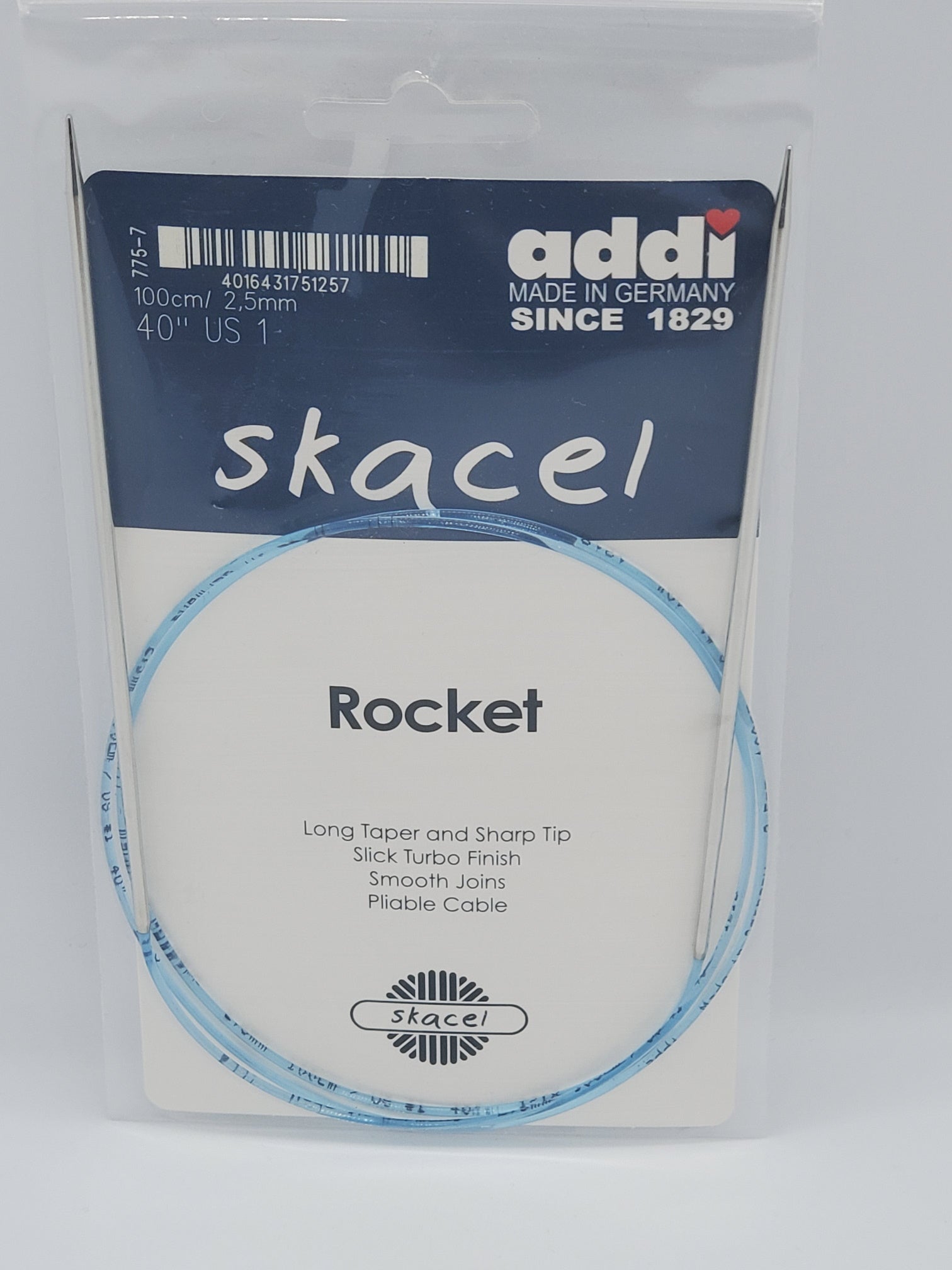 addi Knitting Needle Circular Turbo Rocket Lace Skacel Blue Cord 40 inch  (100cm) Size US 00 (1.75mm)