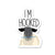 Vinyl Sticker with a sheep holding crochet hook and the saying "I'm Hooked"