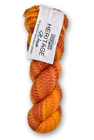 Cascade Heritage Wave yarn in the color Solar 502 (oranges and reds)