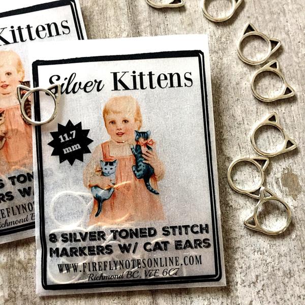 Small Silver Kittens stitch markers