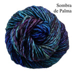 Malabrigo Noventa Hand dyed superwash merino in the color Sombra De Palma (purple green blue)