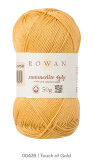 Rowan Summerlite 4ply in the color Touch of Gold 439